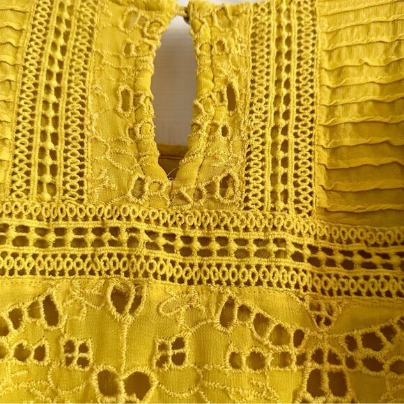 Anthropologie Yellow Clementine Blouse Eyelet Ruffle Puff Sleeve Top Shirt Sz 0 - Picture 7 of 16